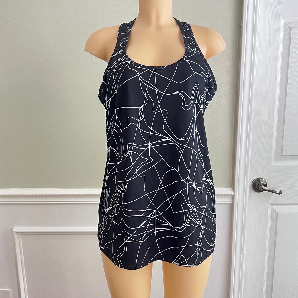 Fabletics Tank‎ Womens XL Black White Abstract Scribble Racerback Tank Top